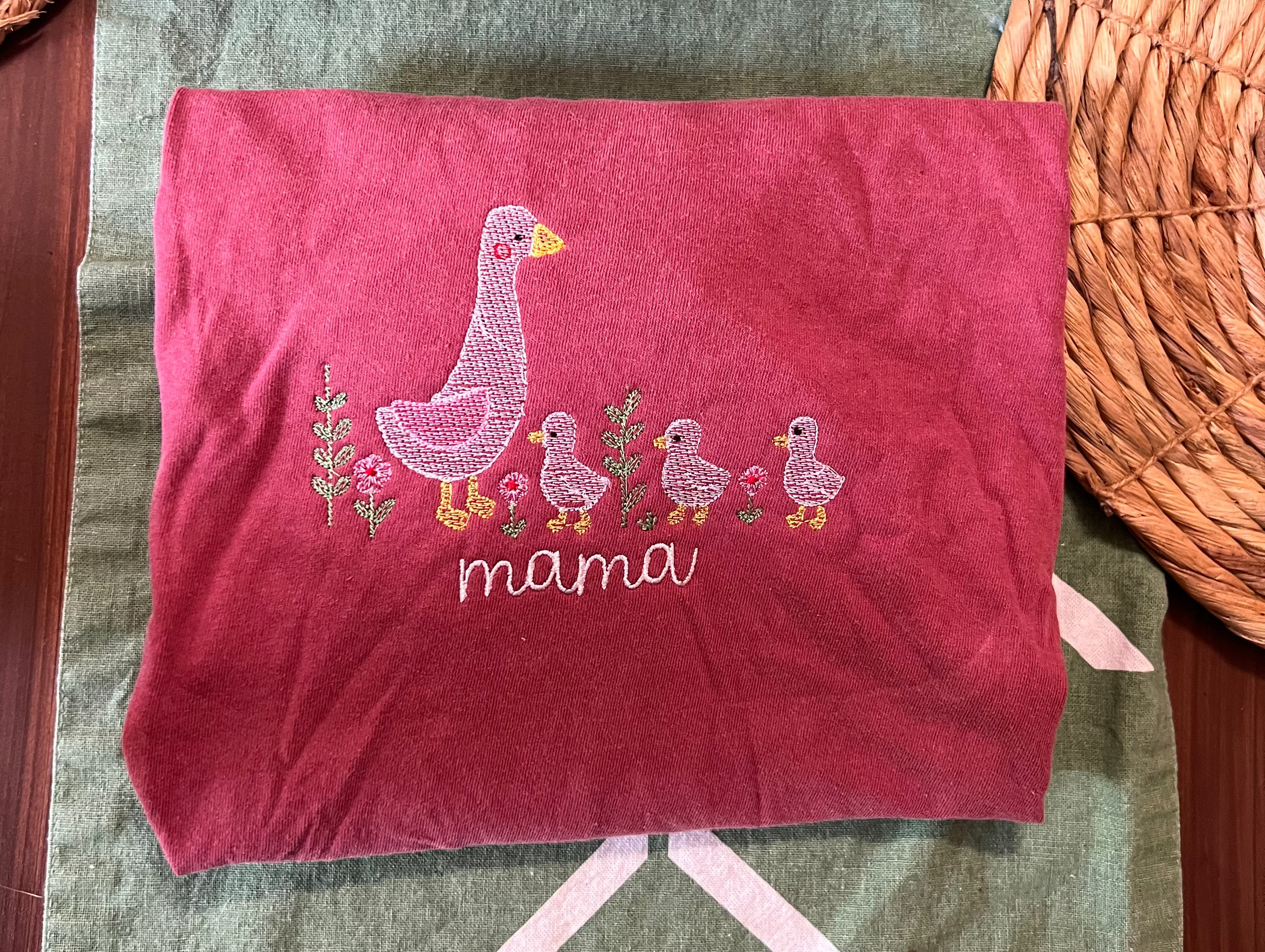 Three goslings Mama Goose Embroidered Comfort Color Shirt