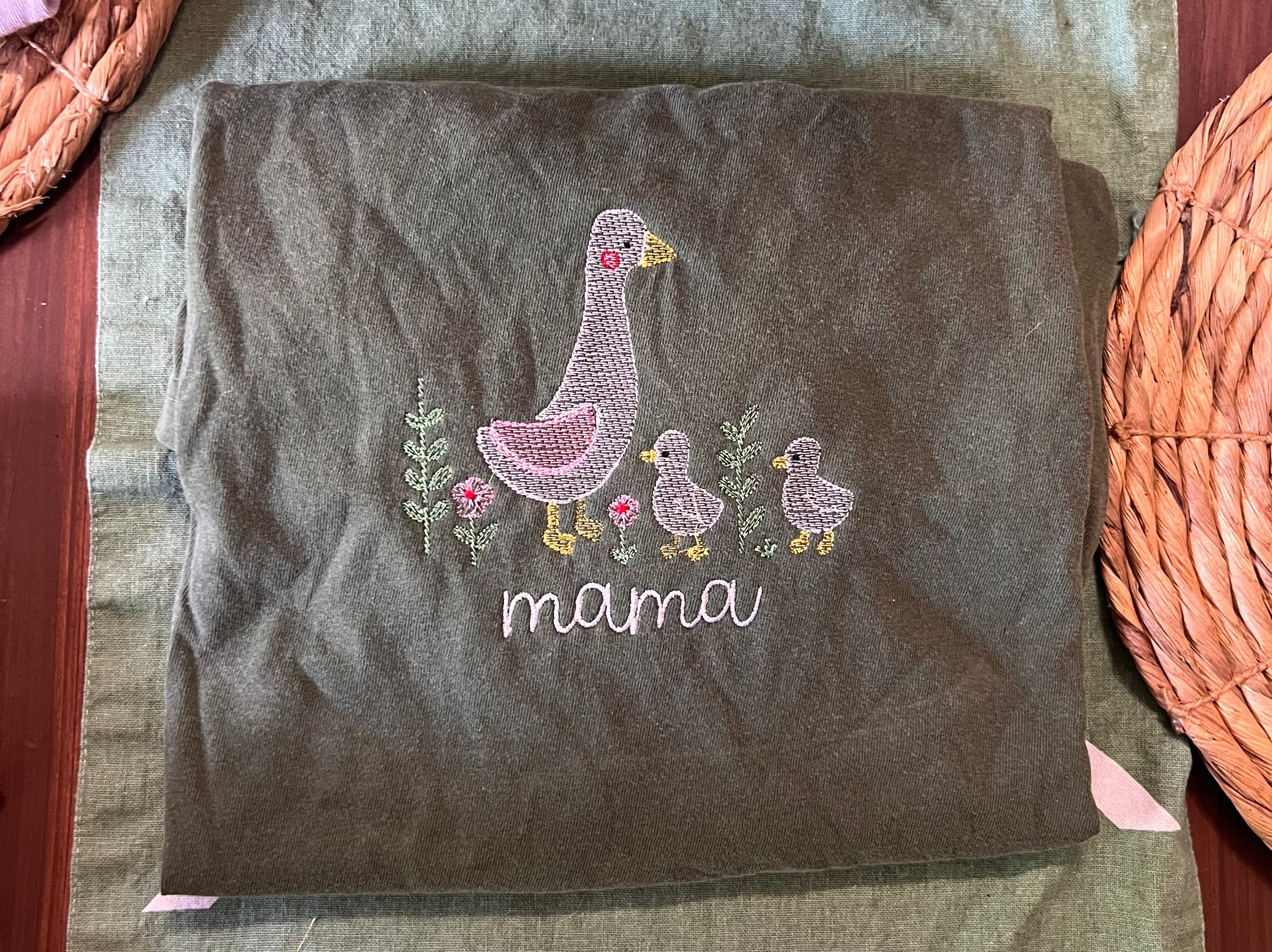 Two Goslings Embroidered Mama Goose Comfort Colors Shirt